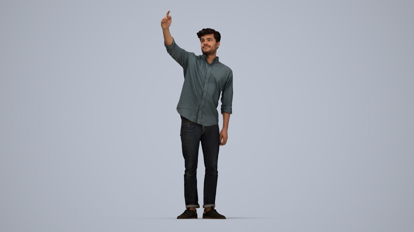 realistic 3D human man casual standing, archviz people FBX OBJ for Blender, top-down view render