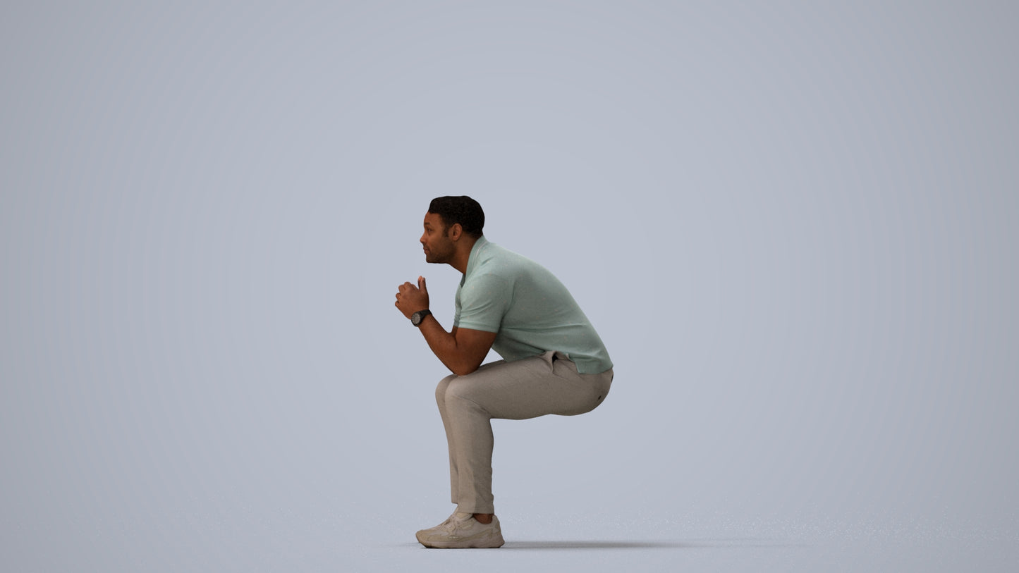 realistic 3D people man casual sitting, render-ready for V-Ray and Corona, FBX OBJ, three-quarter view render