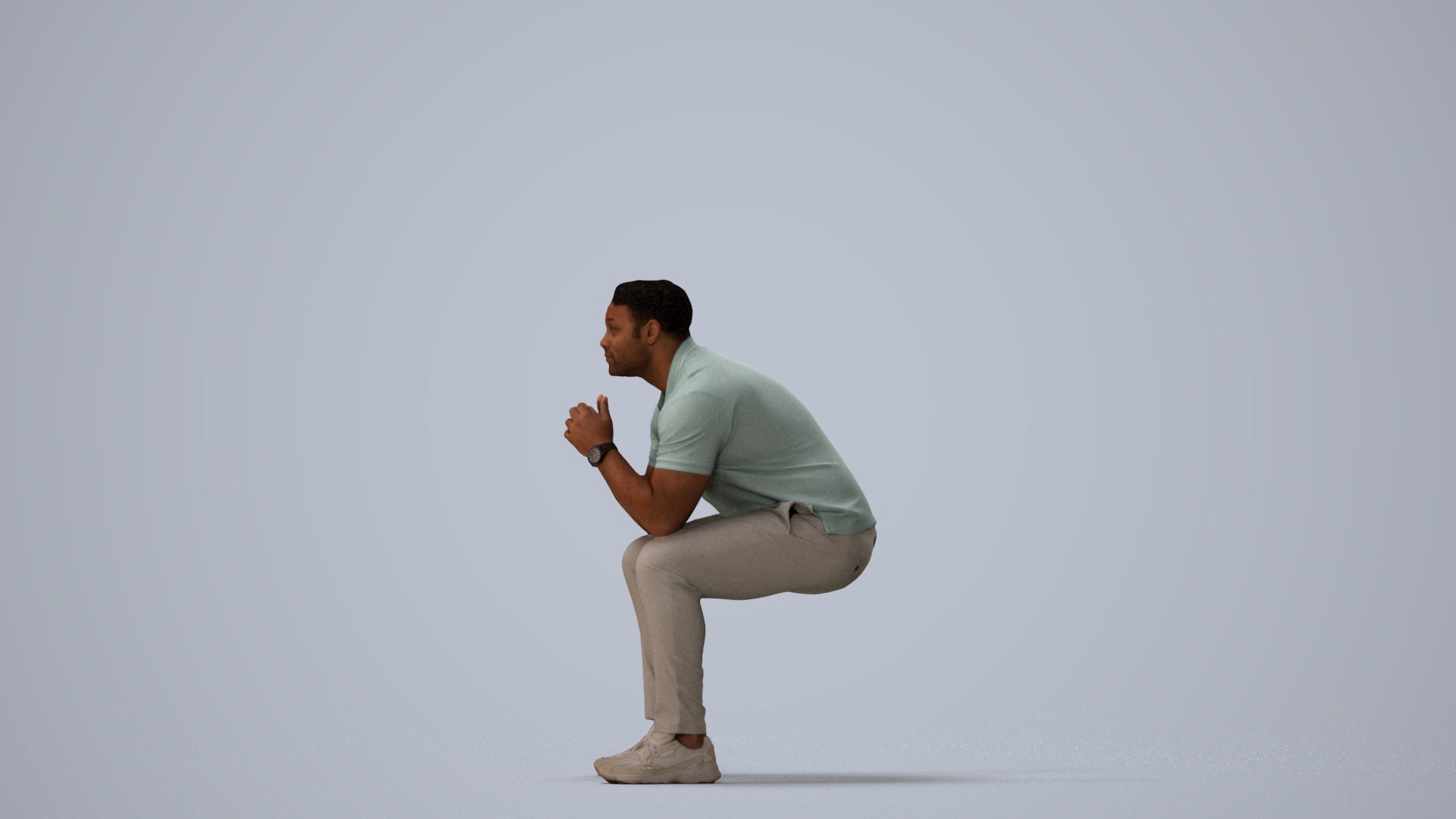 realistic 3D people man casual sitting, render-ready for V-Ray and Corona, FBX OBJ, three-quarter view render