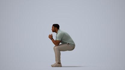 realistic 3D people man casual sitting, render-ready for V-Ray and Corona, FBX OBJ, three-quarter view render