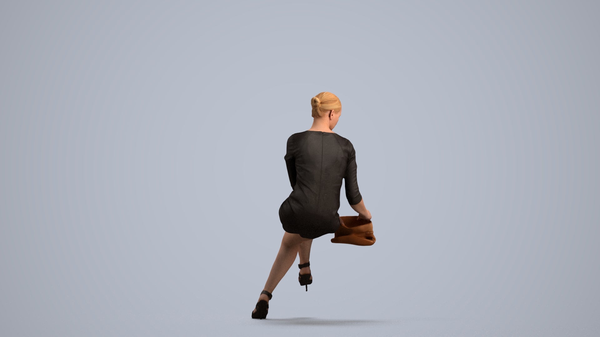 photogrammetry 3D woman business sitting, realistic human model archviz FBX, front view render