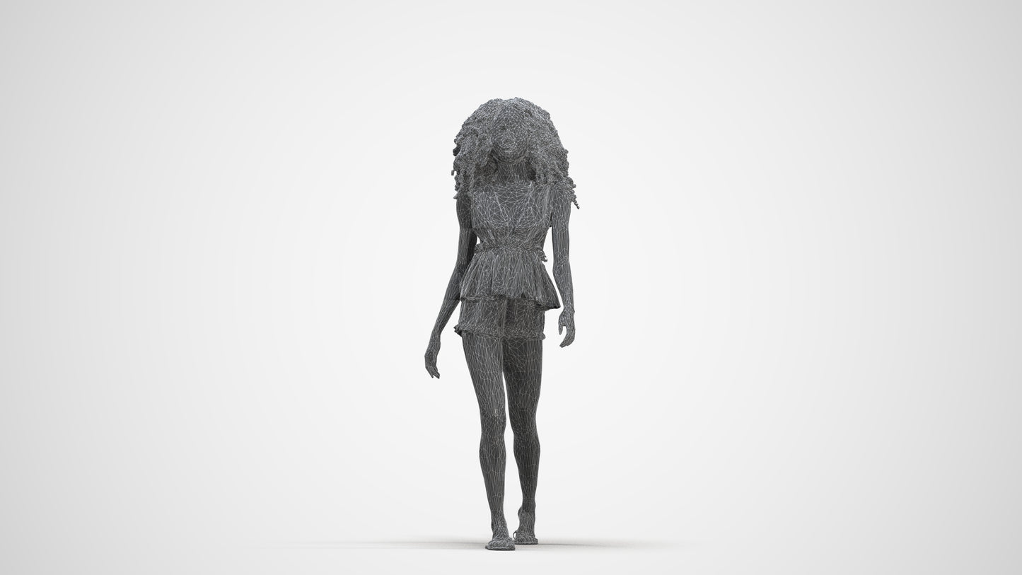 realistic 3D people woman casual walking, render-ready for V-Ray and Corona, FBX OBJ, three-quarter front view render