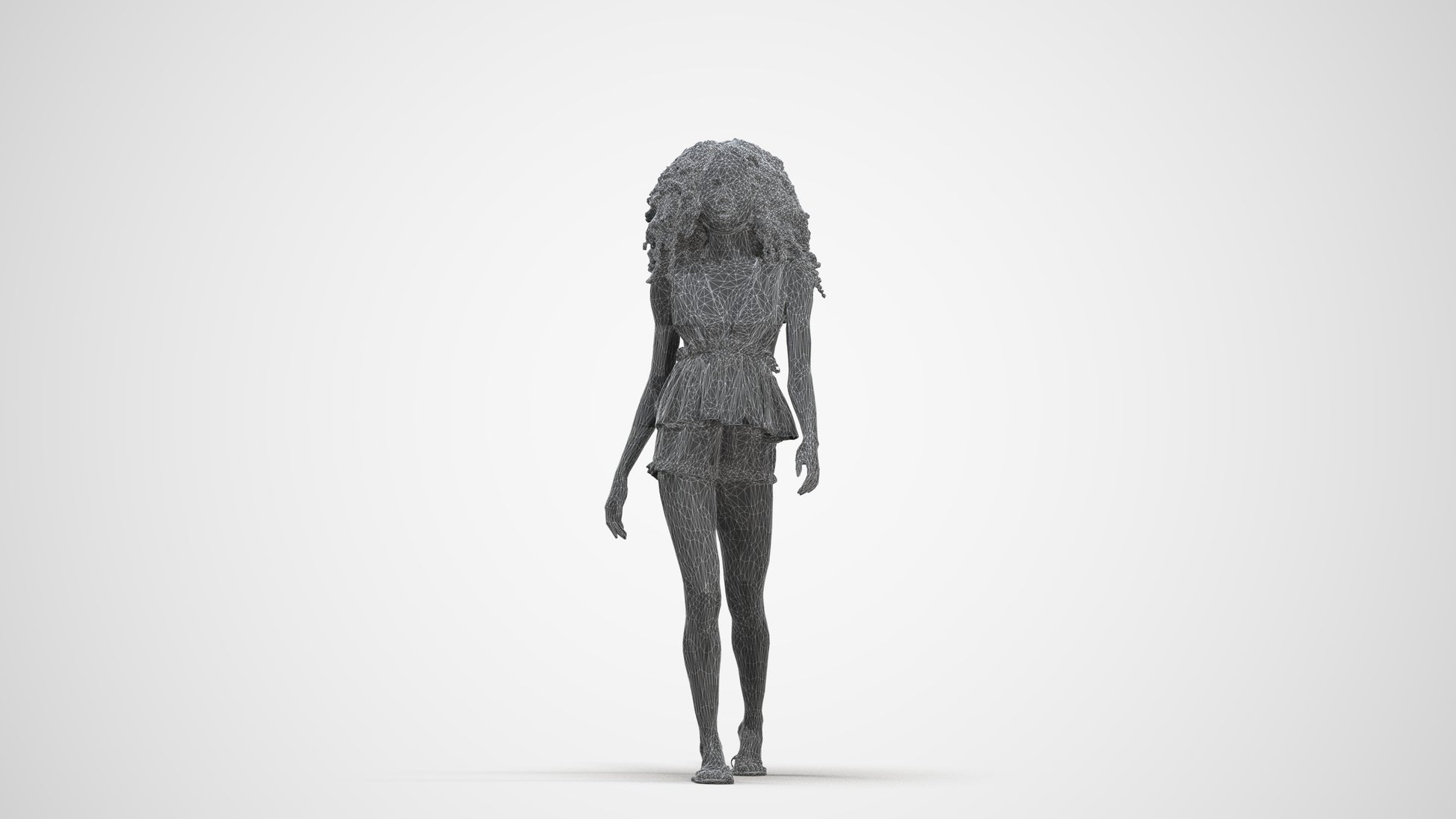 realistic 3D people woman casual walking, render-ready for V-Ray and Corona, FBX OBJ, three-quarter front view render