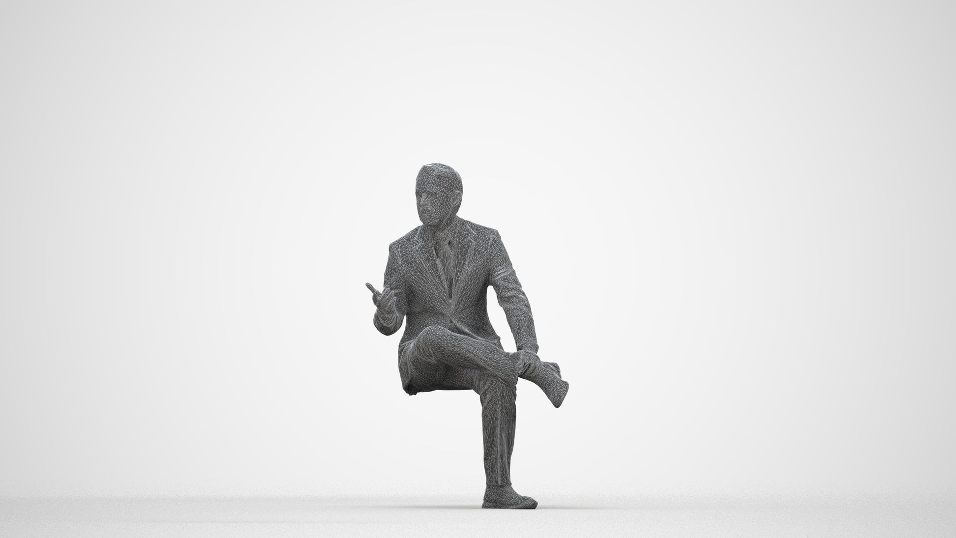 3D people model man business, scanned human for 3ds Max rendering, wireframe back view