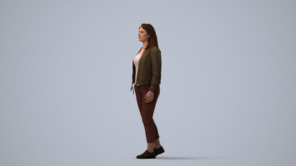 3D scanned woman walking casual, photorealistic archviz people for Enscape and SketchUp, three-quarter view render