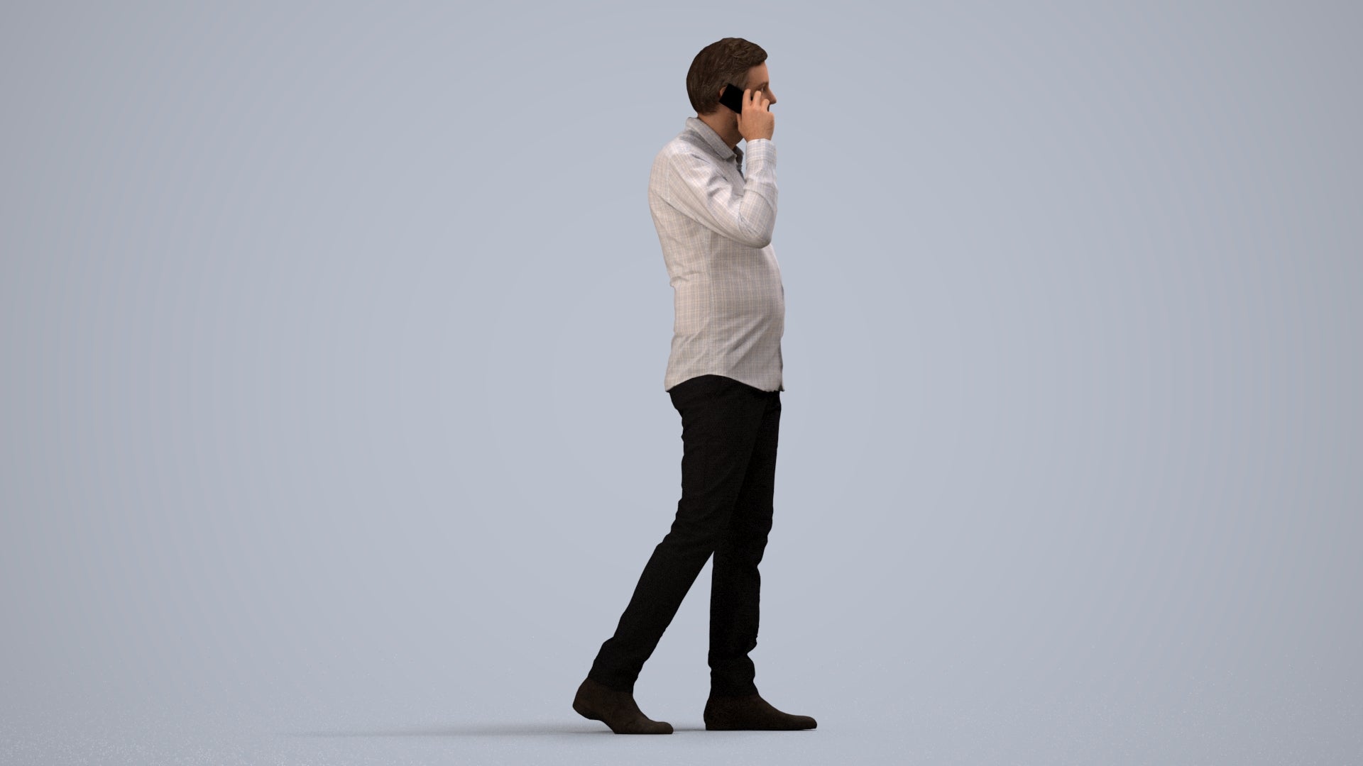3D scanned man walking business, photorealistic archviz people for Enscape and SketchUp, side view render