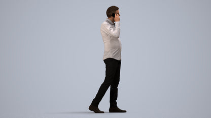 3D scanned man walking business, photorealistic archviz people for Enscape and SketchUp, side view render