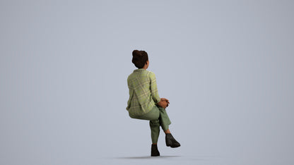 photogrammetry 3D woman casual sitting, realistic human model archviz FBX, front view render