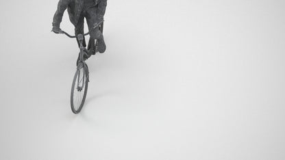 realistic 3D human man casual cycling, archviz people FBX OBJ for Blender, wireframe three-quarter view