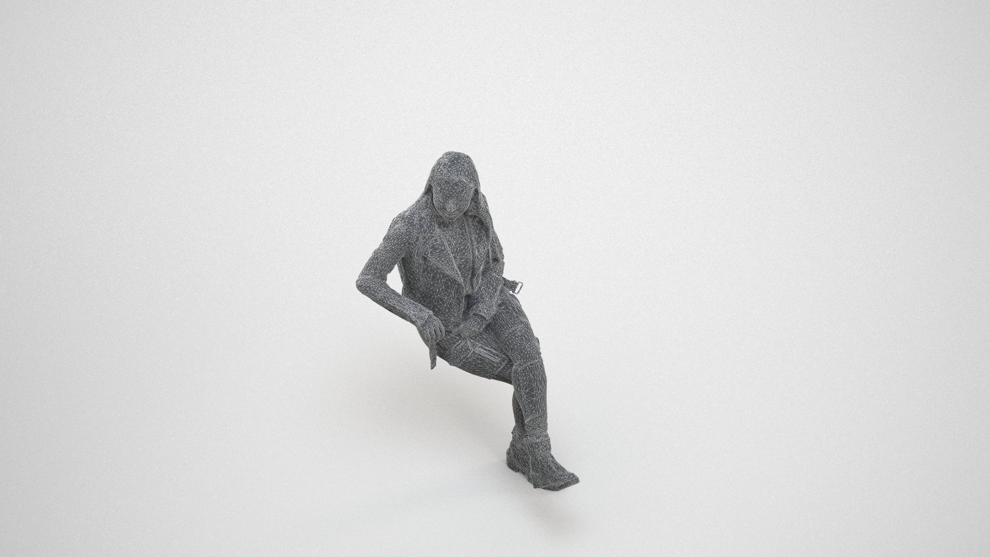 3D scanned woman sitting casual, photorealistic archviz people for Enscape and SketchUp, wireframe three-quarter view