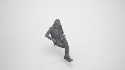3D scanned woman sitting casual, photorealistic archviz people for Enscape and SketchUp, wireframe three-quarter view