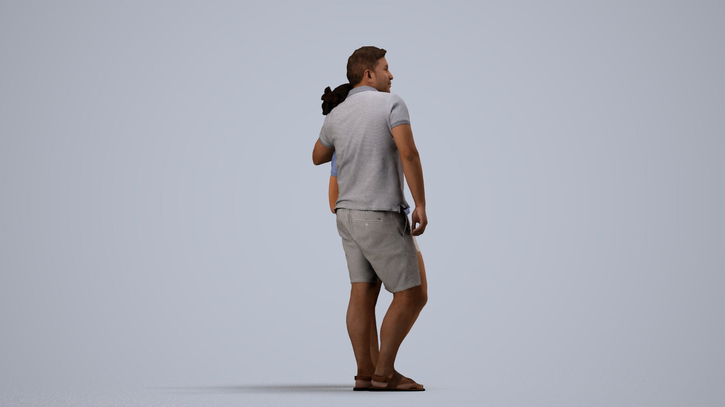 realistic 3D woman casual couple, scanned archviz people for Blender and 3ds Max, side view render
