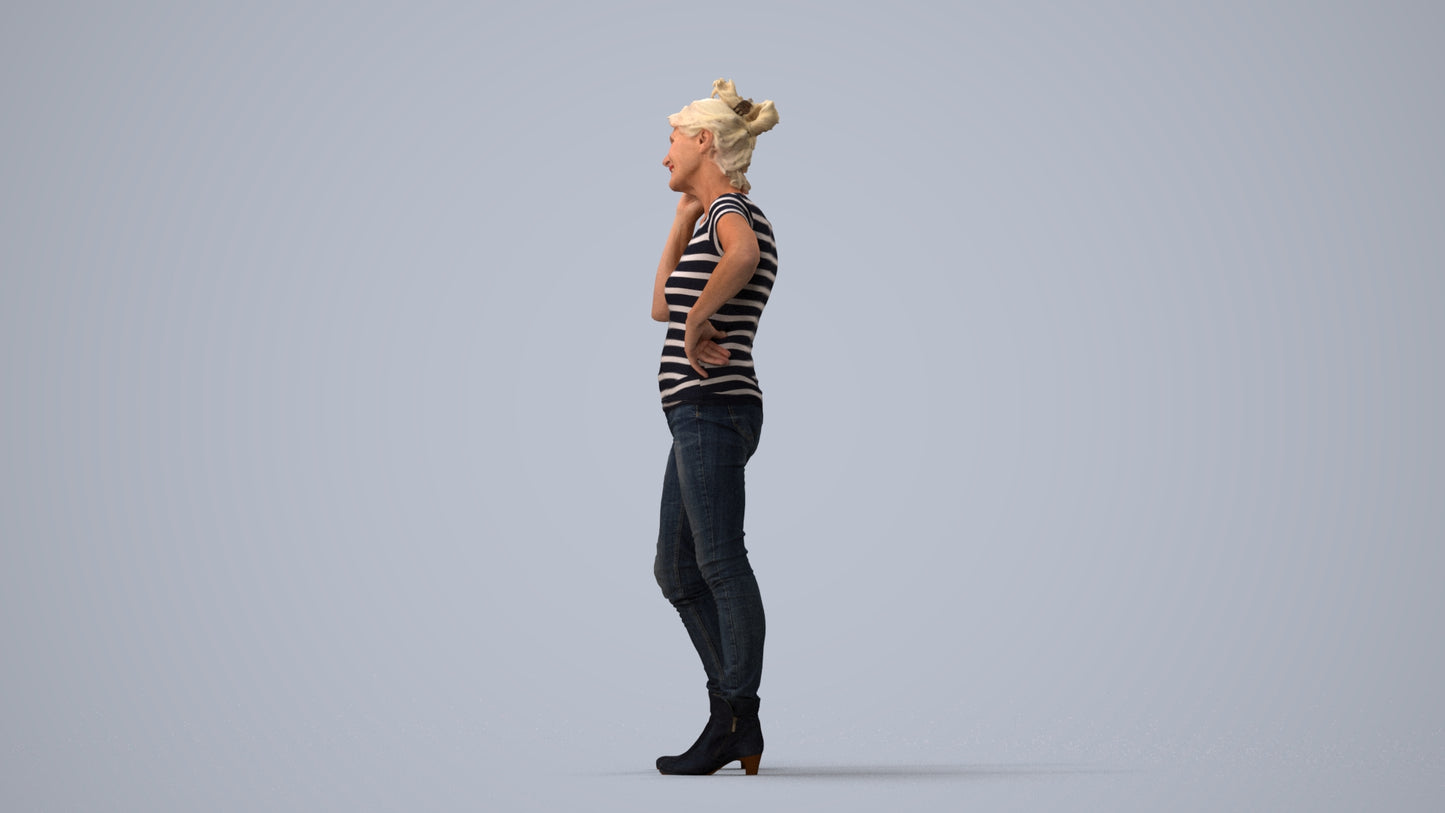 3D people model senior woman casual standing, scanned human for 3ds Max rendering, three-quarter view render