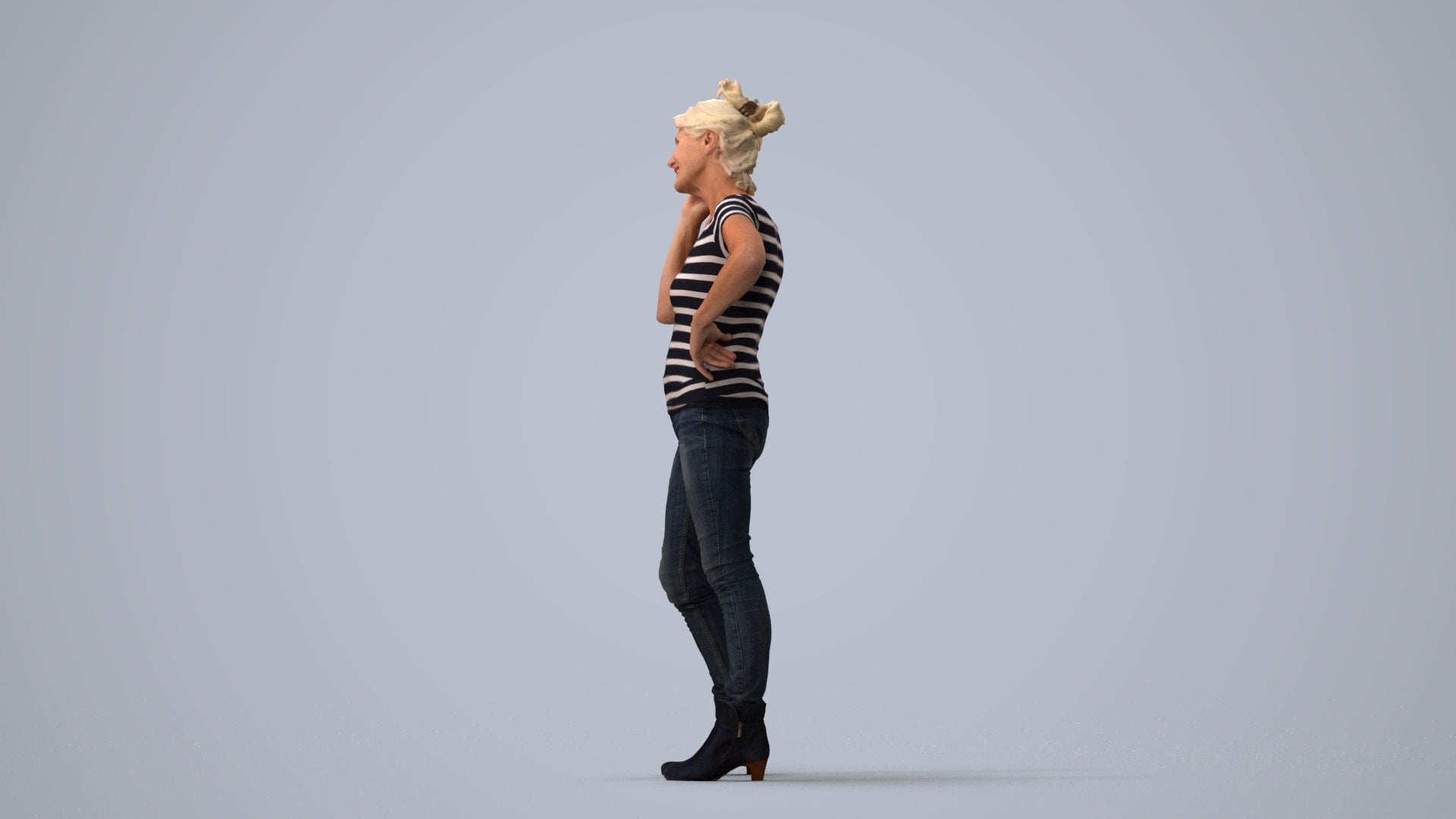 3D people model senior woman casual standing, scanned human for 3ds Max rendering, three-quarter view render