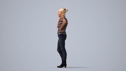 3D people model senior woman casual standing, scanned human for 3ds Max rendering, three-quarter view render