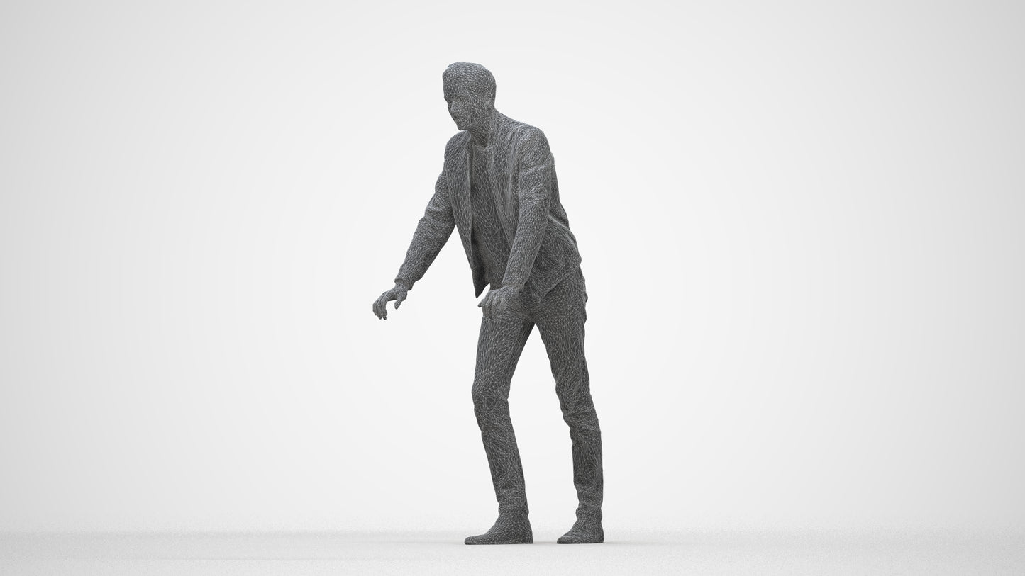 realistic 3D man casual walking, scanned archviz people for Blender and 3ds Max, wireframe back view