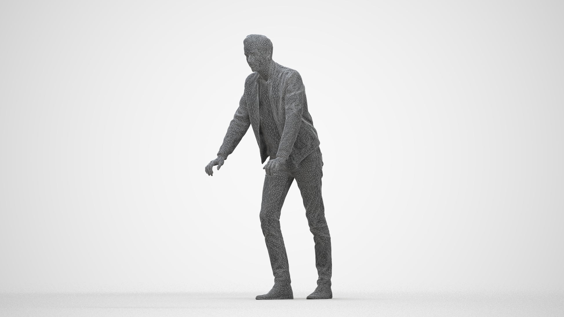 realistic 3D man casual walking, scanned archviz people for Blender and 3ds Max, wireframe back view