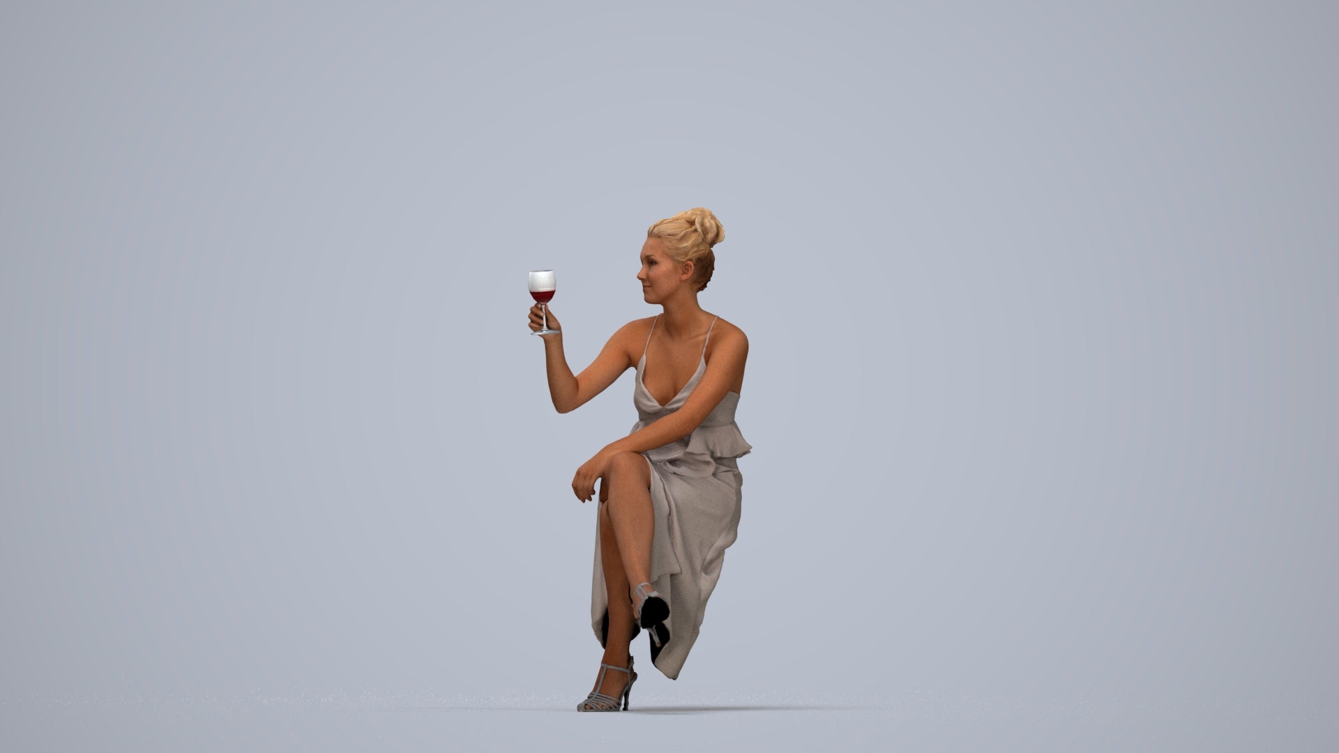 realistic 3D woman formal formalaffairs, scanned archviz people for Blender and 3ds Max, top-down view render