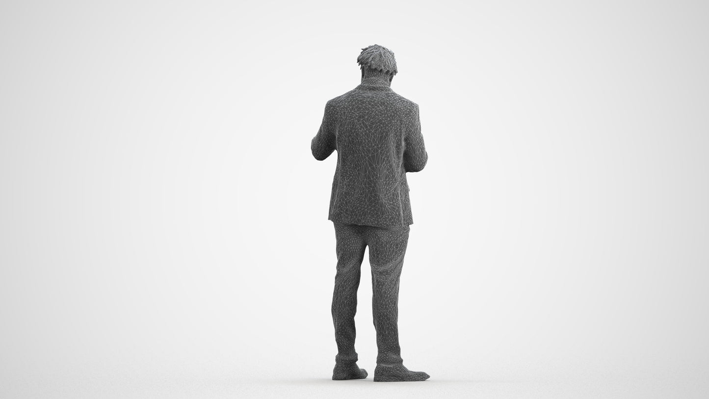 scanned 3D man business, photogrammetry people for Enscape and V-Ray, wireframe front view