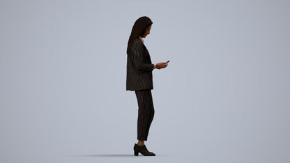 3D human model woman business, photogrammetry scanned person for archviz, side view render
