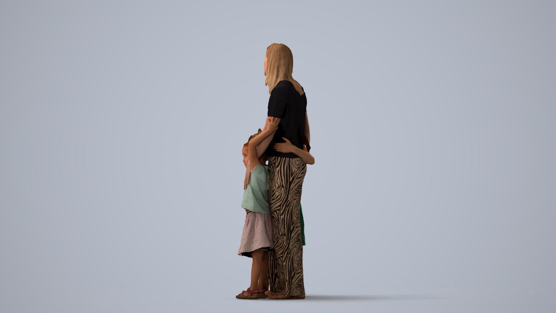 3D human model girl casual kids, photogrammetry scanned person for archviz, three-quarter view render