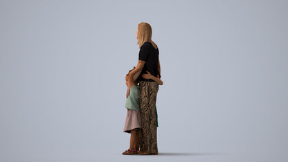 3D human model girl casual kids, photogrammetry scanned person for archviz, three-quarter view render