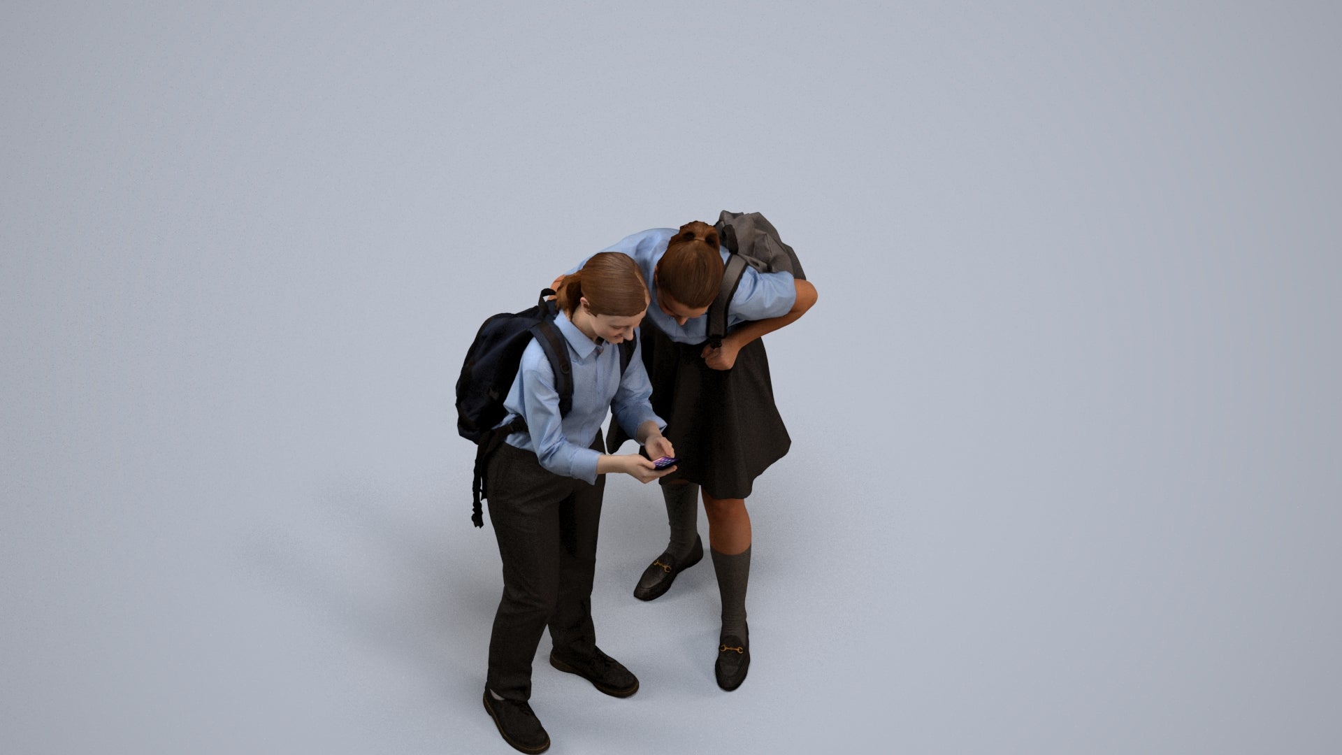 realistic 3D girl kids, scanned archviz people for Blender and 3ds Max, back view render