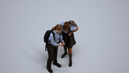 realistic 3D girl kids, scanned archviz people for Blender and 3ds Max, back view render