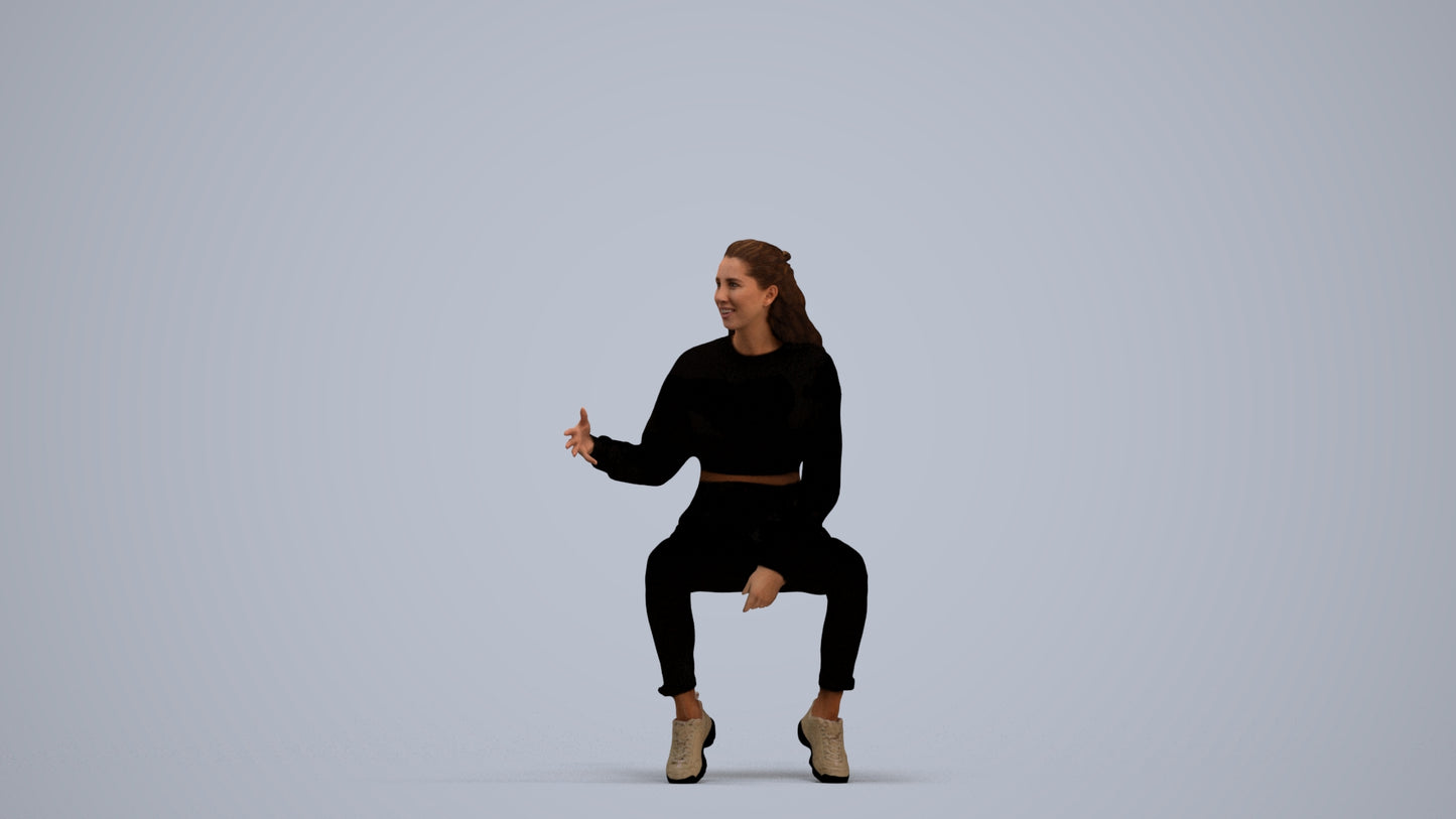3D people model woman sport sitting, scanned human for 3ds Max rendering, standing pose render