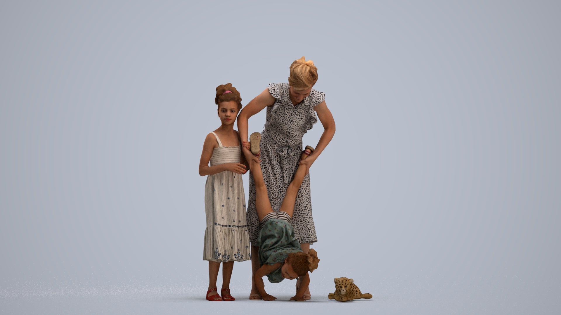 3D human model girl casual kids, photogrammetry scanned person for archviz, standing pose render