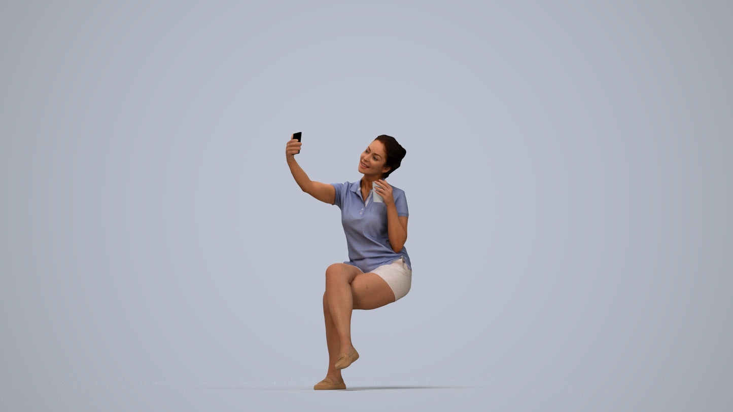 realistic 3D human woman casual sitting, archviz people FBX OBJ for Blender, top-down view render