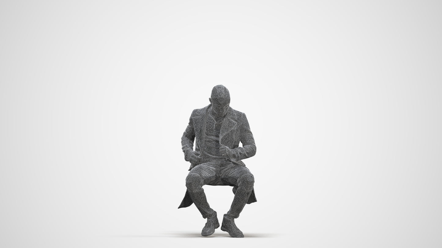 realistic 3D people man casual sitting, render-ready for V-Ray and Corona, FBX OBJ, three-quarter front view render