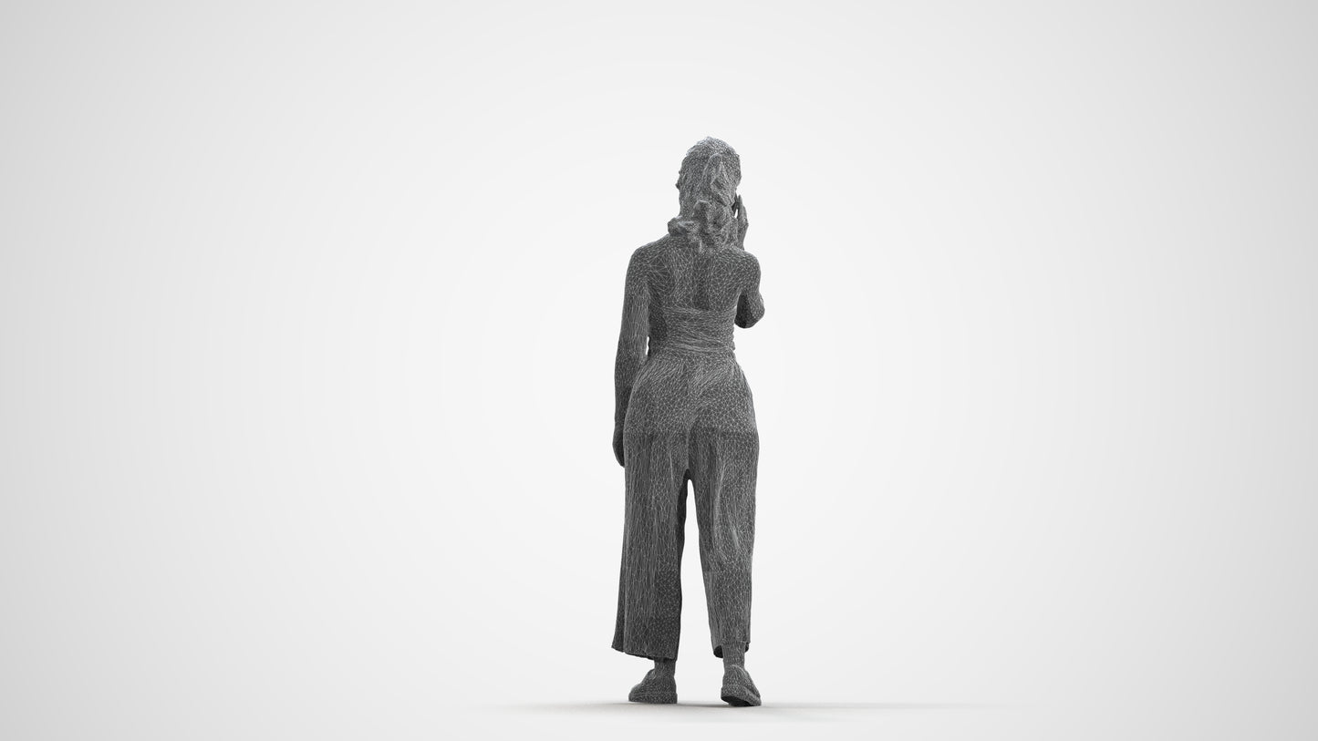 scanned 3D girl casual kids, photogrammetry people for Enscape and V-Ray, wireframe front view