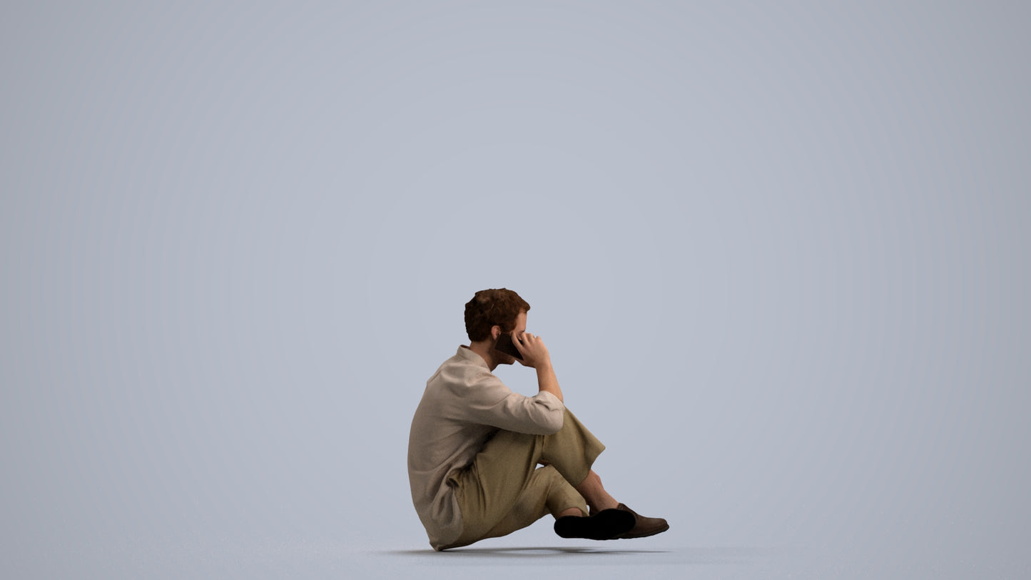 realistic 3D people man casual sitting, render-ready for V-Ray and Corona, FBX OBJ, front view render
