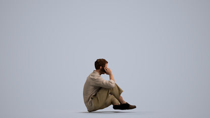 realistic 3D people man casual sitting, render-ready for V-Ray and Corona, FBX OBJ, front view render
