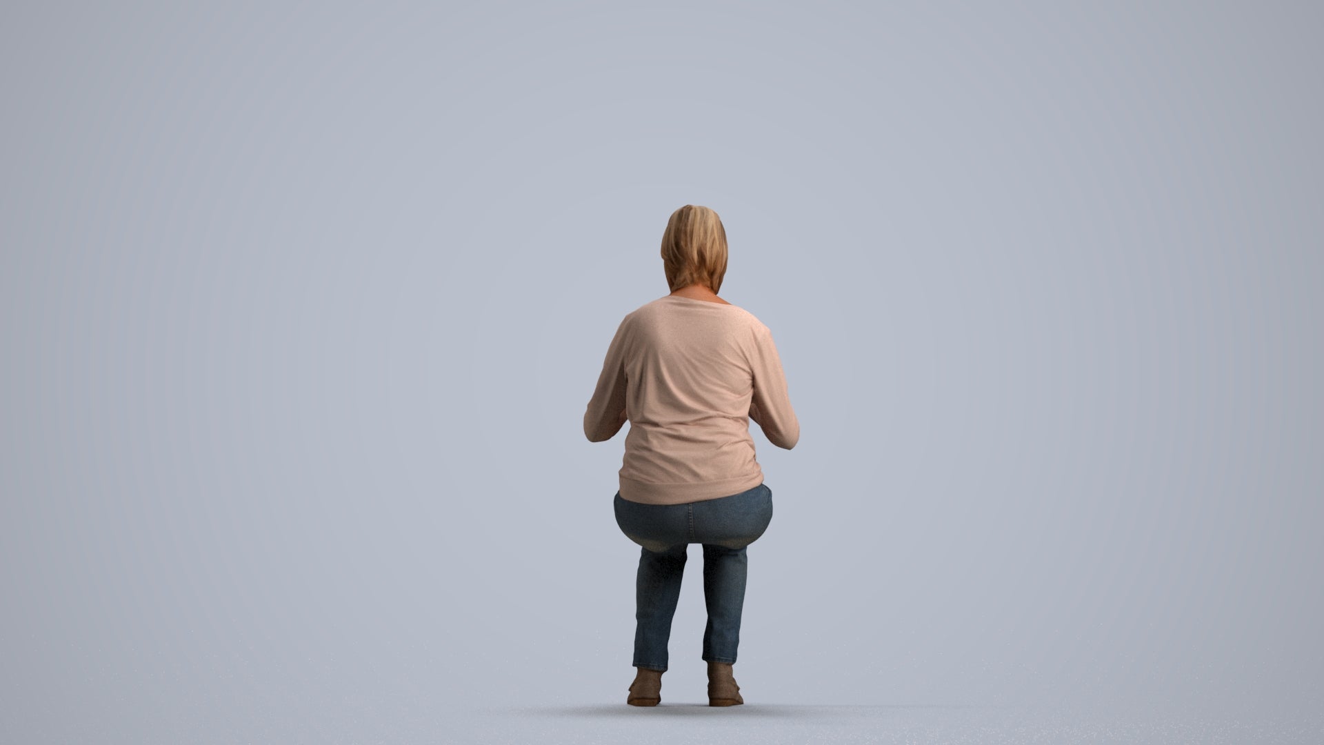 scanned 3D woman casual sitting, photogrammetry people for Enscape and V-Ray, front view render