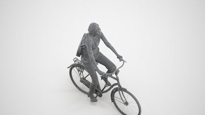 3D scanned woman cycling casual, photorealistic archviz people for Enscape and SketchUp, wireframe three-quarter view