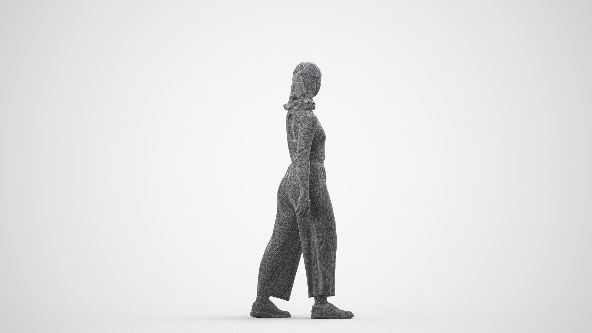 3D human model girl casual kids, photogrammetry scanned person for archviz, wireframe side view