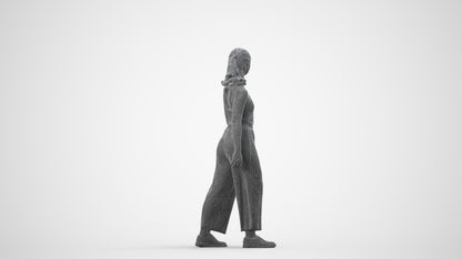 3D human model girl casual kids, photogrammetry scanned person for archviz, wireframe side view