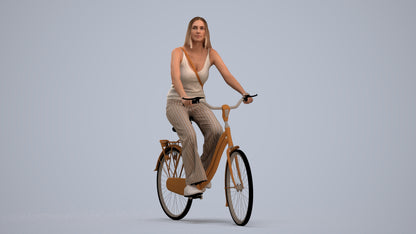 realistic 3D people woman casual cycling, render-ready for V-Ray and Corona, FBX OBJ, standing pose render