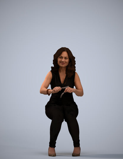 3D human model woman casual sitting, photogrammetry scanned person for archviz