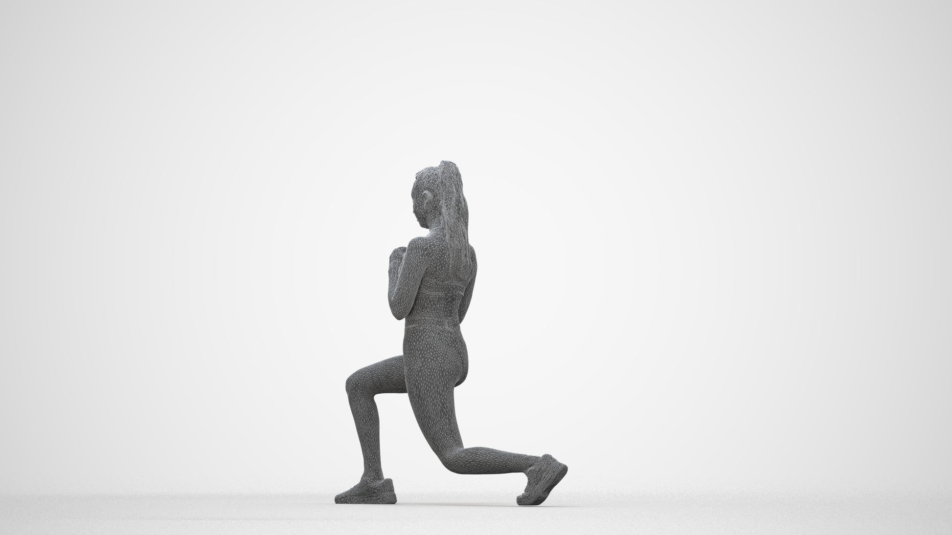 scanned 3D woman sport, photogrammetry people for Enscape and V-Ray, wireframe back view