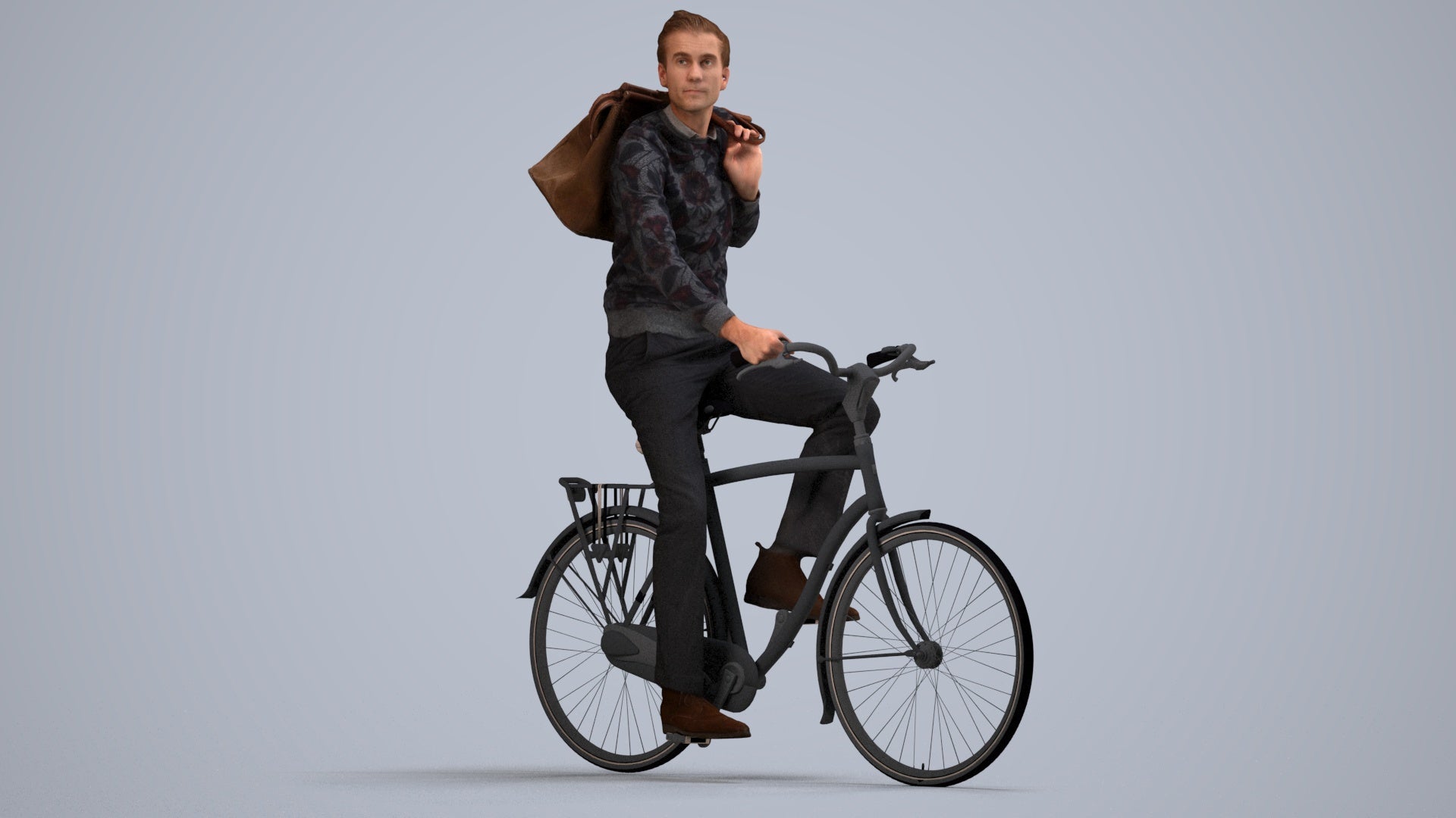 scanned 3D man casual cycling, photogrammetry people for Enscape and V-Ray, side view render