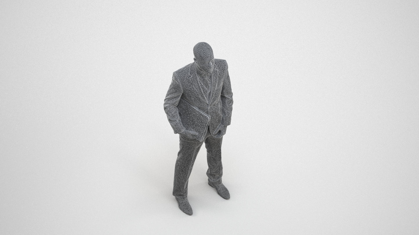 scanned 3D man business, photogrammetry people for Enscape and V-Ray, wireframe three-quarter view