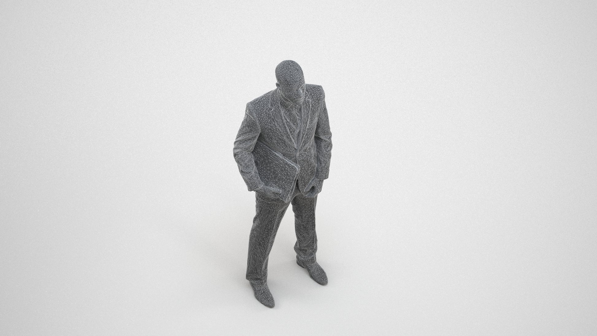 scanned 3D man business, photogrammetry people for Enscape and V-Ray, wireframe three-quarter view