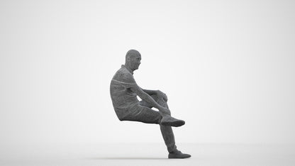 3D scanned senior man sitting casual, photorealistic archviz people for Enscape and SketchUp, wireframe side view