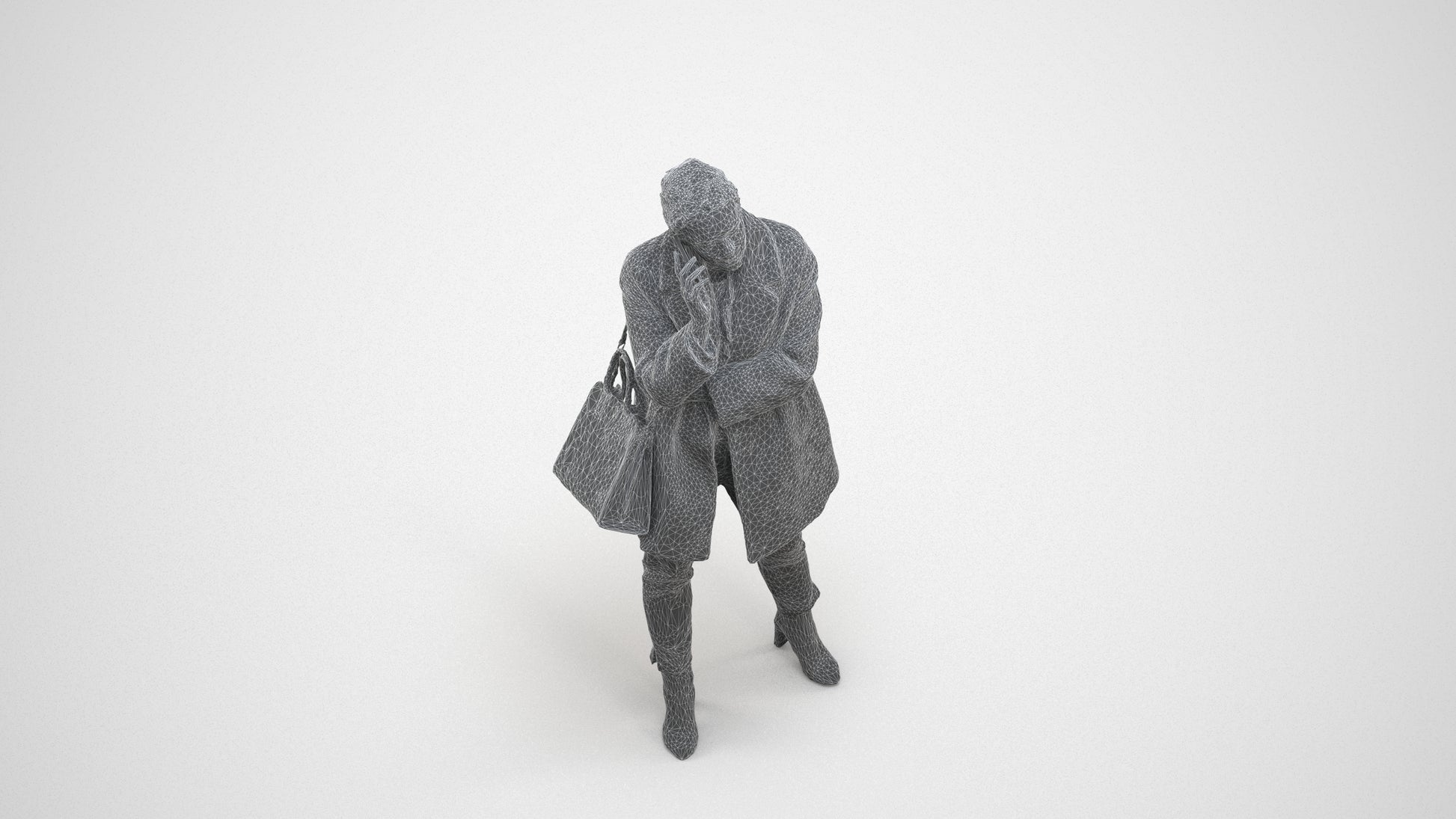 photogrammetry 3D woman business standing, realistic human model archviz FBX, wireframe three-quarter view
