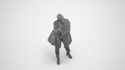 photogrammetry 3D woman business standing, realistic human model archviz FBX, wireframe three-quarter view