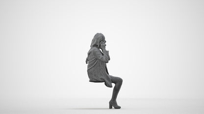 scanned 3D woman business sitting, photogrammetry people for Enscape and V-Ray, wireframe side view