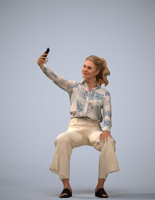 3D people model woman casual sitting, scanned human for 3ds Max rendering